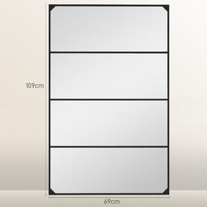 HOMCOM Obdélníkové zrcadlo s industriálním stylem a mřížkovým vzorem, horizontální nebo vertikální, s 4 háčky, černý kov - 109 x 69 cm | Aosom