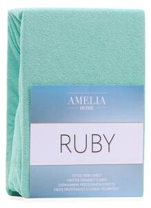 Zelené elastické prostěradlo na dvoulůžko AmeliaHome Ruby Siesta, 220/240 x 220 cm