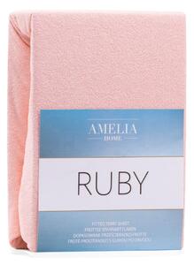 Světle růžové elastické prostěradlo na dvoulůžko AmeliaHome Ruby Siesta, 220/240 x 220 cm