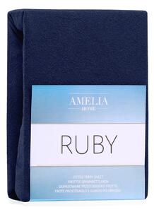 Tmavě modré elastické prostěradlo na dvoulůžko AmeliaHome Ruby Siesta, 220/240 x 220 cm
