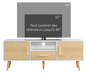 HOMCOM TV stolek pro TV do 46 palců v severském stylu se 1 zásuvkou, 2 skříňkami, 1 prostorem a 1 organizérem kabelů - 120 x 37 x 45,5 cm | Aosom