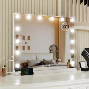 Zažehlené make-up zrcadlo - Kadeřnické zrcadlo - Přesný rozložení - 14 LED lampy dotyk - 50 x 42cm - bílé