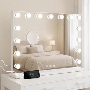 Make-up zrcadlo - Zažehlené zrcadlo - Perfektní make-up - s Bluetooth - 80 x 60 cm - bílé