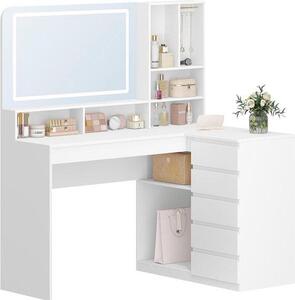 Toaletní stolek se zrcadlem – Ideální pro líčení – Úložný prostor pro šperky – Nastavitelné LED osvětlení – Rozměry: 40 x 120 x 137,7 cm – Bílá barva