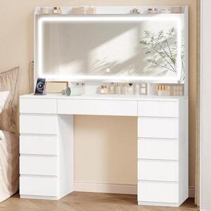 Toaletní stolek se zrcadlem – Ideální pro líčení – Úložný prostor na šperky – Nastavitelné LED osvětlení – Rozměry: 40 x 108 x 145 cm – Bílá barva