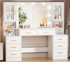 Kadeřník s osvětlením - Make-up stolní zrcadlo - Krásná make-up - Nastavitelné jas - 140 cm Délka - bílá
