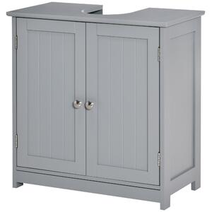 Koupelnová skříňka Kleankin pod umyvadlo - Skříňka pod umyvadlo - Skříň s 2 dveřmi a policí - Rozměry 60D x 30Š x 60V cm - Šedé dřevo | Aosom