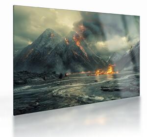 Skleněný obraz - Erupce sopky (70x50 cm)