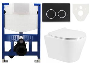 Mexen Fenix XS-F rám podomítkový do WC - 60800 + Mexen Fenix 07 XS tlačítko pro splachování - černá + Mexen Rico WC mísa Rimless, WC sedátko se zpomalovacím mechanismem, Slim, duroplast - bílá - 30720100