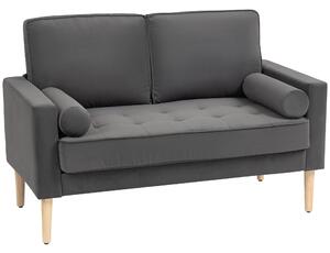HOMCOM Moderní sametová pohovka pro 2 osoby 127 cm, silné pružinové polštáře, dřevěné nohy z kaučukovníku, 2 polštáře a prošívané sedadlo, pohovka pro