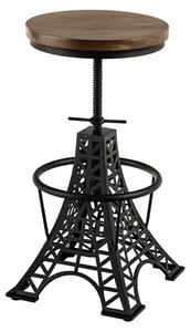 Industriální výškově nastavitelná barová židle Eiffel s kulatým hnědým sedadlem a černou kovovou podstavou 47 - 77 cm