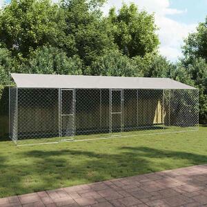 Psí klec s střechou Stříbrná 800 x 200 x 256 cm Ocel a PE 3368305