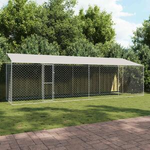 Psí klec s střechou Stříbrná 800 x 200 x 256 cm Ocel a PE 3368303