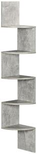 HOMCOM Stěnná rohová polička v zigzag designu 20Š x 20H x 126V cm, 5 úrovní, dřevo, šedá | Aosom