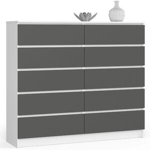 Ak furniture Komoda Kuba 140 cm 10 šuplíků bílá/grafitová