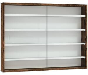 Nástěnná vitrína HOMCOM 80 x 9,5 x 60 cm s 4 nastavitelnými policemi a 2 posuvnými skleněnými dveřmi, pro sbírání miniatur a modelů aut, Hnědá | Aosom