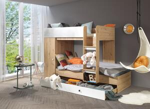 Dětská kombinovaná postel 90 cm Sami 2 (dub artisan + matná bílá + černá madla). 1085815