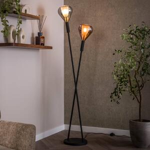 ZIJLSTRA Stojací lampa Wings, černá/měď/chrom, 2 žárovky, 175 cm, G9, Černá, Obývací pokoj / jídelna, Sklo, Moderní