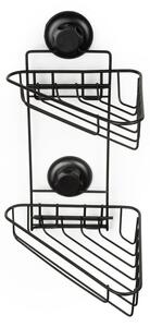Černá samodržící nástěnná rohová koupelnová polička Compactor Bestlock Black Corner Rack 2 Shelves