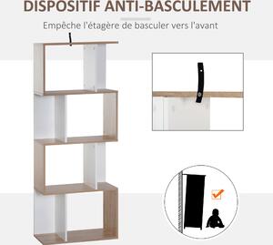 HOMCOM Moderní Regál S Tvarovým Designem, 4 Poličky, 60 Š x 24 H x 148 V cm, Dub Bílý | Aosom