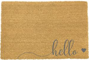 Šedá rohožka z přírodního kokosového vlákna Artsy Doormats Hello Scribble, 40 x 60 cm