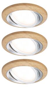 P 92239 LED vestavné svítidlo Lanati 3ks sada kruhové 84mm 30° Coin 3x6W 230V 2700K dub/hliník broušený - PAULMANN