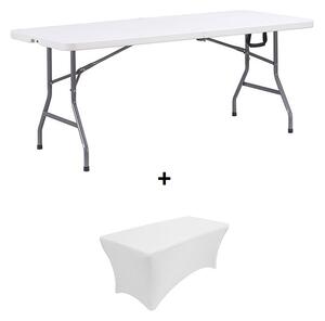 VÝPRODEJ: Skládací stůl 180x76 cm PŮLENÝ s drobnou kosmetickou vadou + BÍLÝ UBRUS ZDARMA
