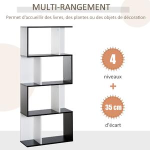 HOMCOM Moderní S-šatková knihovna s úložným prostorem, 4 police 60D x 24Š x 148V cm, černá/bílá | Aosom