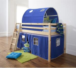 Dětská patrová postel v přírodním provedení v kombinaci s modrou TK4020