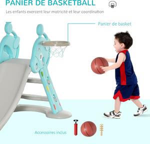Dětská skluzavka HOMCOM se šplhacími žebříky a basketbalovým košem pro děti od 18 měsíců - vnitřní a venkovní použití, nosnost 20 kg, rozměry 147L x 8