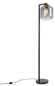 Designová stojací lampa černá s kouřovým sklem - Qara Down
