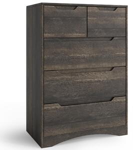Komoda BEALIFE, rozměry 72 x 41 x 94 cm, s 5 zásuvkami. Materiál: MDF. Obsahuje bezpečnostní prvky proti převrácení a kvalitní pojezdy zásuvek. Barva: antracitová šedá. Model: AP23