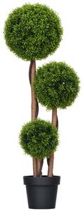 Umělý strom HOMCOM, Umělá rostlina, Zelený buxus se 3 koulí z bambusových listů, Včetně květináče, Pro vnitřní i venkovní použití, Výška 110 cm, Bez m