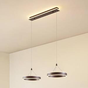 Lucande LED závěsné světlo Kolo, 86 cm, 2-flg., hnědá, stmívatelné, stmívatelný, Hnědá / rez, Obývací pokoj / jídelna, Plast, Moderní