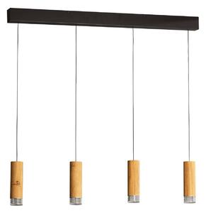 FISCHER & HONSEL Závěsné světlo LED Shine-Wood, 100 cm, dub/černá, 4 sv., stmívatelný, Světlé dřevo, Obývací pokoj / jídelna, Dřevo