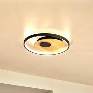 LED stropní svítidlo Marit, Ø 40 cm, pískově černé, kov/dřevo
