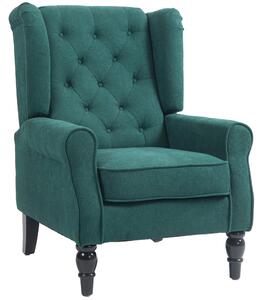 HOMCOM Křeslo do Obývacího Pokoje, Opěrka s Knoflíky a Dřevěné Nohy, Široké Sedadlo, Skvělý Komfort, Klasický Styl, 74 x 86 x 102 cm, Zelené | Aosom