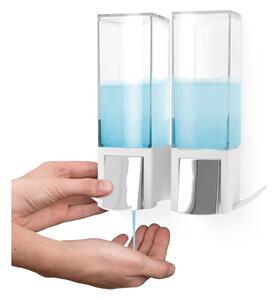 Bílý nástěnný samodržící dvojitý dávkovač na mýdlo Compactor Clevek Double Dispenser