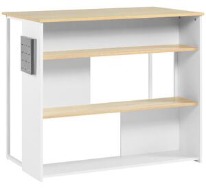 HOMCOM Kuchyňský Barový Stůl se 3 Policemi a Držákem Nožů z Nerezové Oceli, 105 x 65 x 90 cm, Bílá a Přirozená | Aosom