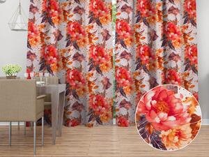 Biante Bavlněný závěs Sandra SA-600 Velké červeno-růžovo-oranžové květy pivoňky na bílém 150x140 cm