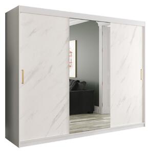 Šatní skříň 250 cm Marbelo T1 (matná bílá + bílý mramor)