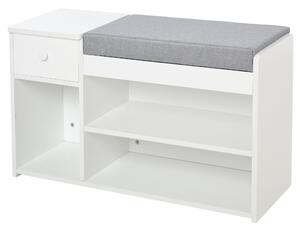 HOMCOM botník s polstrováním, šuplíkem a 3 otevřenými přihrádkami, dřevěný nábytek do chodby 81x31,5x49cm, bílý | Aosom