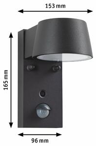 PAULMANN LED venkovní nástěnné svítidlo Capea pohybové čidlo neláká hmyz IP44 96x153mm CCT 6W 230V 98° černá hliník
