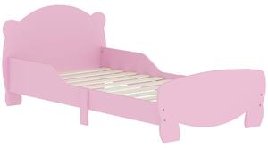 Montessori dětská postel AIYAPLAY pro děti ve věku 3-6 let, 140x70 cm jedno lůžko s ochrannými zábranami a dřevěným roštem ve tvaru medvěda do dětskéh