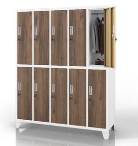 Šatní skříň BOZP 10dveřová bílá/ořech, 1360x1720x450 mm: BARTEK Eco Design