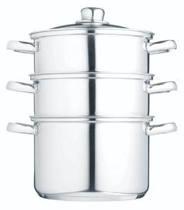 KitchenCraft nerezový parní hrnec 20 cm, 3 patra – napařovací hrnec na sporák pro zdravé vaření v páře, vícepatrový hrnec