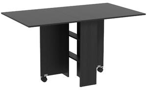 HOMCOM Skládací Stůl na Kolečkách, Moderní Jídelní Stůl, Úsporný Skládací, Moderní Design, s Kolečky, Úložné Poličky, 140 × 80 × 74 cm, Černý | Aosom
