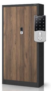 Kovová kancelářská skříň se zámkem na kód antracitová, ořech, 900x1850x400 mm: DANIEL Eco Design