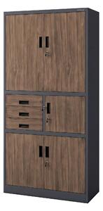 Kovová kancelářská skříň se sejfem antracitová, ořech, 900x1850x400 mm: FILIP II Eco Design