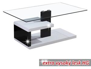 Konferenční stolek, MDF + čiré sklo, bílá / černá s extra vysokým leskem HG, LARS 0000216723 Tempo Kondela
